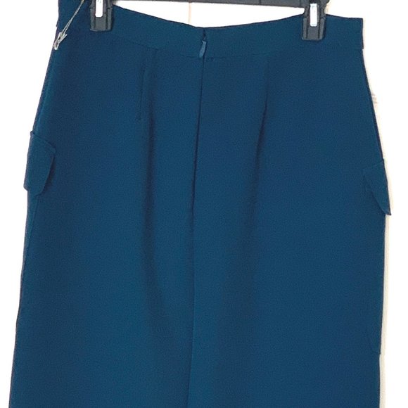 SKIRT FULL LENGTH Teal Blue Unusual Front Slit Cargo Style Pockets Sz 6 - Picture 6 of 14